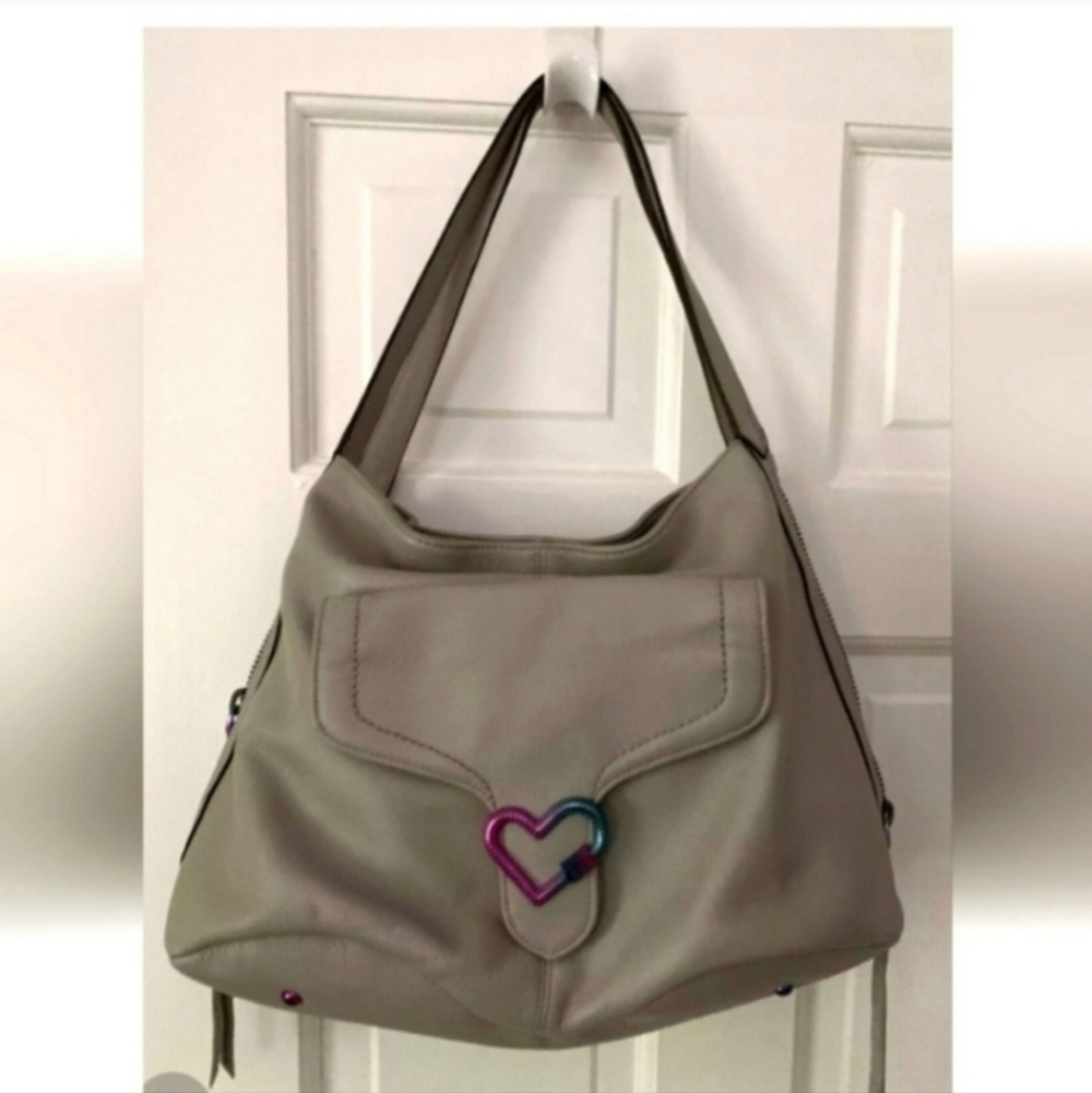 !Rare Aimee Kestenberg Handbag Gray Leathr Shouldr Hobo Bag Purse oil slick